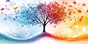 梦幻双色树与纷飞彩蝶