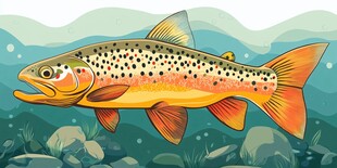 畅游水中的多彩鳟鱼