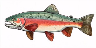 彩色虹鳟鱼插画