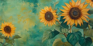 复古风向日葵绘画作品