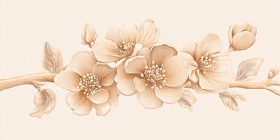 米色调精致花卉枝条插画