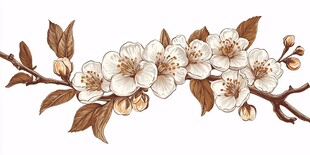 枝头绽放的白色花卉插画
