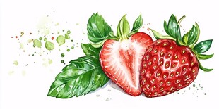 水彩草莓插画 清新诱人