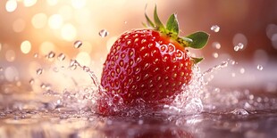 草莓落水瞬间的灵动之美