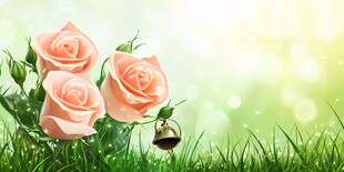 粉色玫瑰铃铛清新草地图