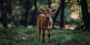 林间小牛的静谧瞬间