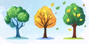 三棵树展现四季变化之美