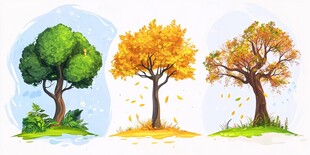 三棵树展现四季变化之美