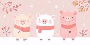 三只萌猪的冬日温馨时刻
