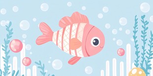 可爱粉色小鱼畅游海底世界