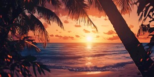 热带海滨日落美景