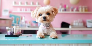 可爱小狗在宠物美容店