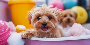 可爱小狗玩闹的温馨瞬间