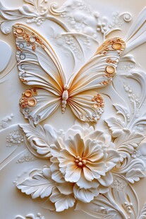 蝴蝶花卉浮雕艺术装饰画