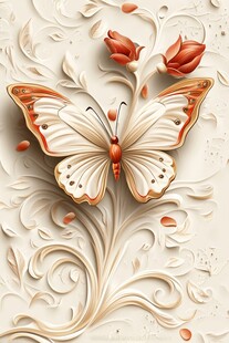 立体浮雕蝴蝶与花卉图案