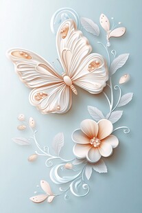 梦幻蝴蝶花朵立体装饰图案
