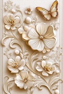 立体浮雕花卉与蝴蝶装饰