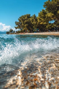 海边浪花与清澈沙滩美景