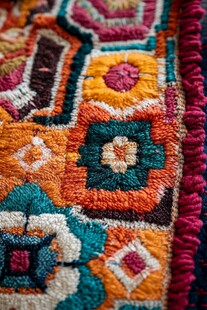 多彩民族风刺绣织物图案