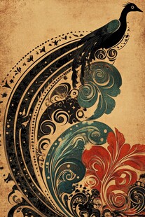 复古风孔雀花卉装饰图案