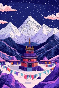 雪山下的神秘藏式建筑