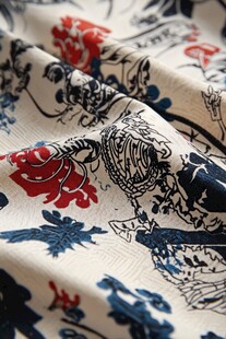 复古风印花布料纹理特写