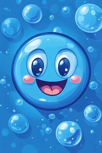 蓝色笑脸泡泡卡通形象