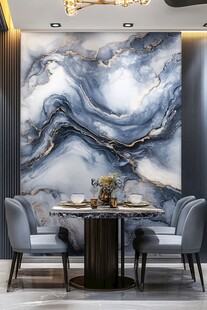 蓝白大理石纹奢华餐厅背景