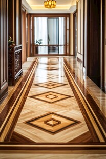 奢华走廊木地板拼花设计