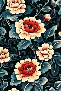 中式牡丹花卉图案纹样