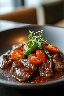 香煎牛肉配时蔬美味佳肴