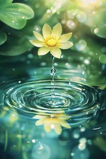 水中黄莲绽放 涟漪轻漾