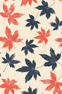 枫叶图案 秋日风情水彩印花