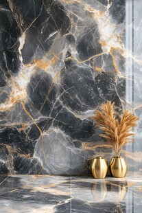 黑金大理石背景与金色摆件