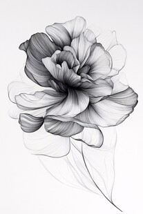 黑白线条勾勒的优雅花朵