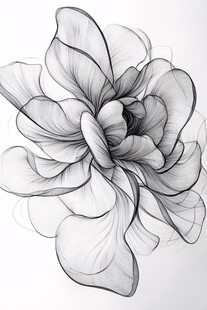 黑白线条绘梦幻抽象花朵