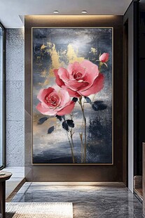 玄关处的粉色玫瑰艺术挂画