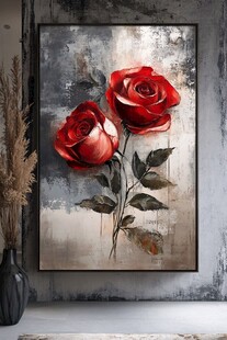 两朵红玫瑰装饰画