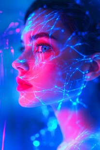 赛博风科技感女性脸部特写