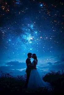 星空下的浪漫新婚夫妇