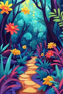 梦幻森林中的缤纷花径