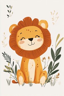 可爱小狮子置身绿植间