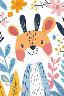 可爱小兔置身缤纷花草间