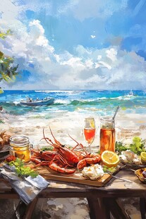 海滨餐桌的美味海鲜盛宴