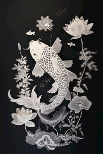 中式锦鲤花卉图