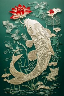锦鲤戏荷图