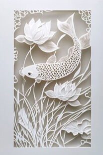 纸雕锦鲤荷花图