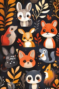 可爱森林动物插画图案