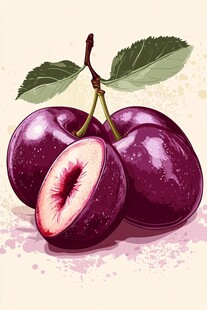 紫樱桃插画 饱满诱人果实