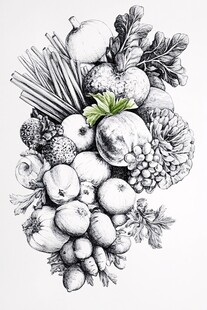 黑白手绘蔬果组合